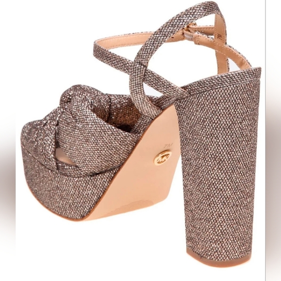 Michael Kors Gold Brown Sandals Platform  Ankke Strap New Sz 10 - Picture 5 of 15